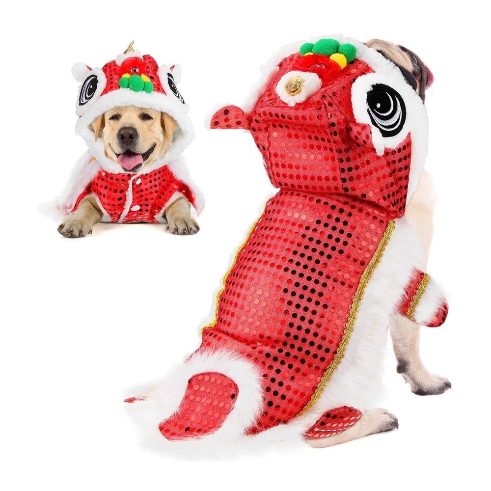 LEIFIDE Lion‎ Dance Dog Costume Chinese New Year Red Sequin Pet Outfit 4XL Large